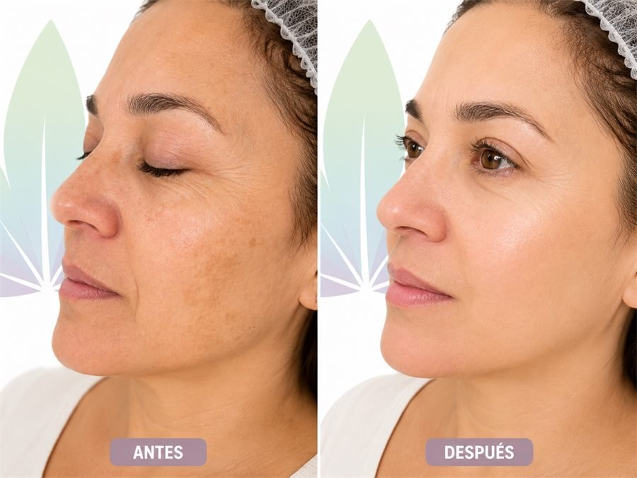 Antes y después de rejuvenecimiento facial